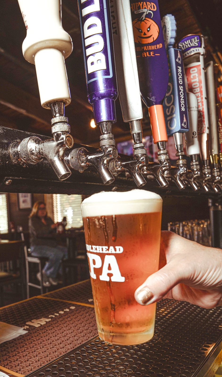 A pint poured at the taps